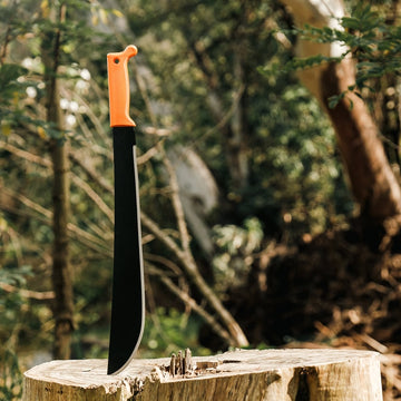 Okapi Latin machete with long blade and Okapi Orange handle in natural surroundings