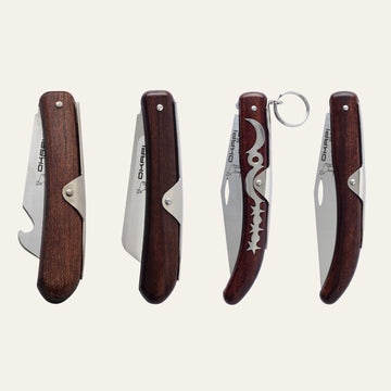 Collection of Okapi pocket knives with wooden handles