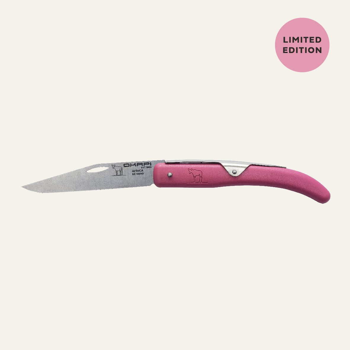 Okapi Pink Silver Spring Folding Knife Limited Edition Collectable side view