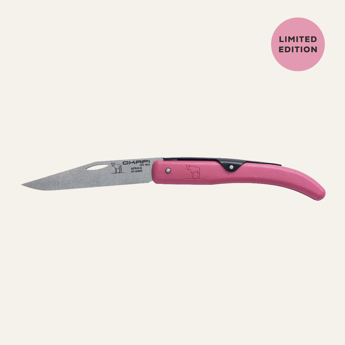 Okapi Pink Black Spring Folding Knife Limited Edition Pocket Knife - side view